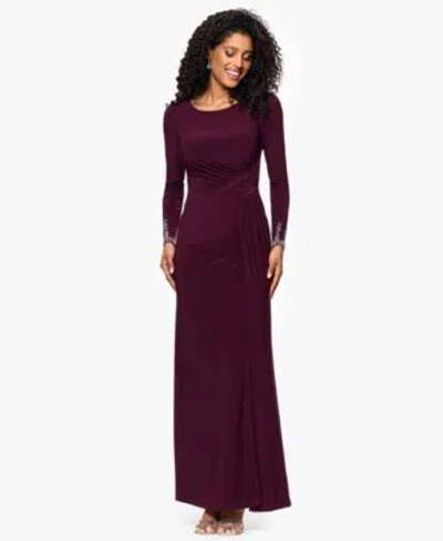 Betsy & Adam Betsy Adam Womenslong Sleeve Beaded Cuff Dress In Purple