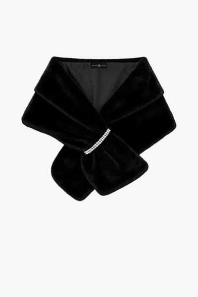 Betsy & Adam "betty" Faux Fur Pearl Trim Shawl Wrap In Black