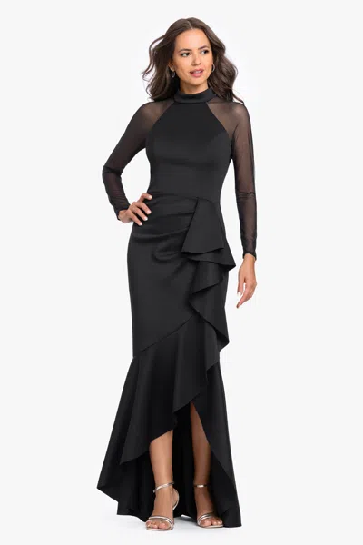 Betsy & Adam "blair" Techno Scuba Mesh Long Sleeve Dress In Black