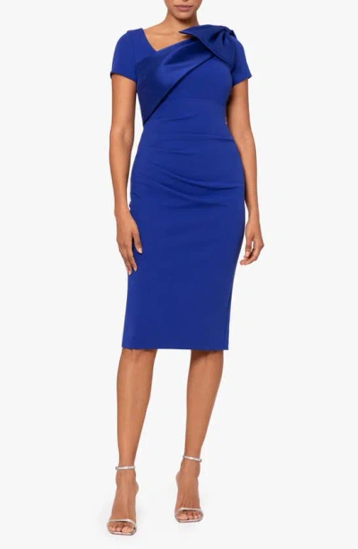 Betsy & Adam Bow Detail Scuba Crepe Cocktail Sheath Dress In Indigo