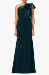 Betsy & Adam Women's Bow-trimmed One-shoulder Gown In Pine