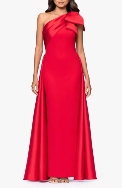 Betsy & Adam Bow One-shoulder Mikado Gown In Red