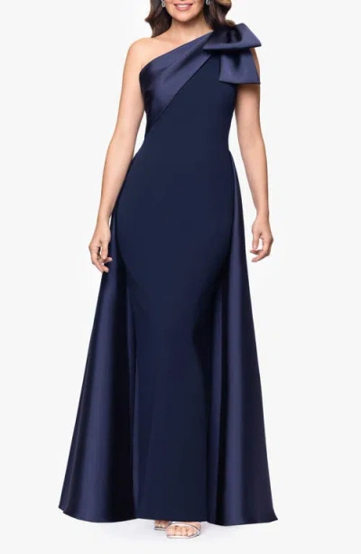 Betsy & Adam Bow One-shoulder Mikado Gown In Blue