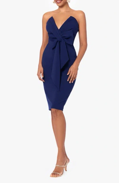 Betsy & Adam Bow Strapless Scuba Cocktail Dress In Night