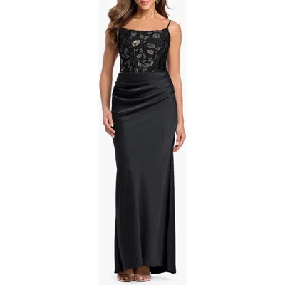 Betsy & Adam Burnout Corset Satin Gown In Blue