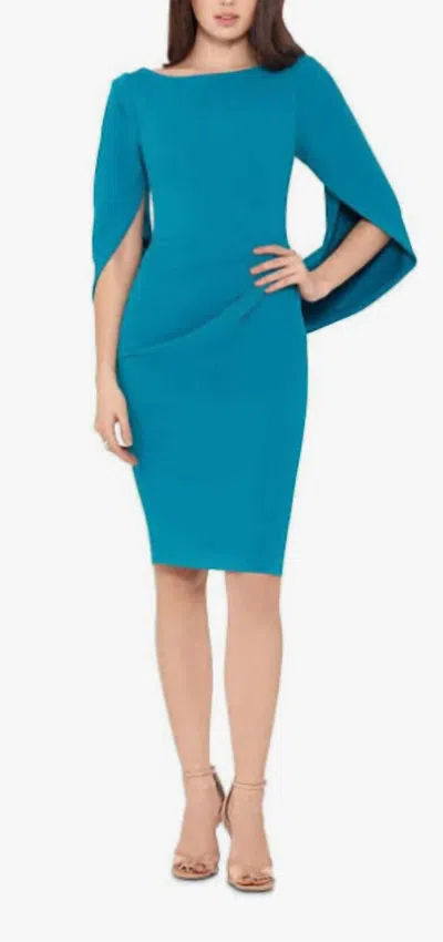 Betsy & Adam Cape-back Dress In Teal In Blue