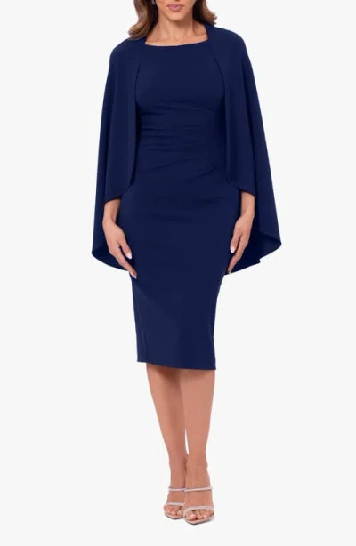 Betsy & Adam Cape Sheath Dress In Navy