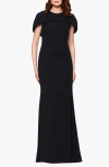 Betsy & Adam Cape Short Sleeve Scuba Crepe Gown In Black