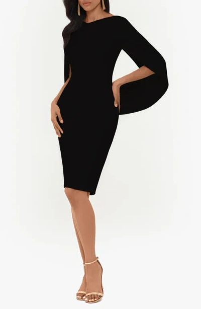 Betsy & Adam Cape Sleeve Crepe Sheath Cocktail Dress In Black
