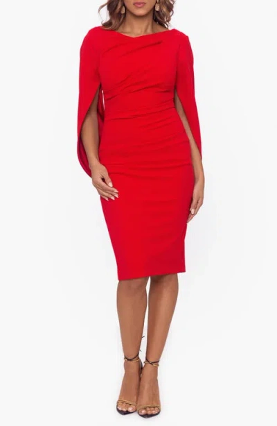 Betsy & Adam Cape Sleeve Crepe Sheath Cocktail Dress In Red