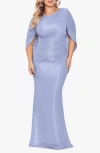 Betsy & Adam Cape Sleeve Metallic Crinkle Gown In Brown