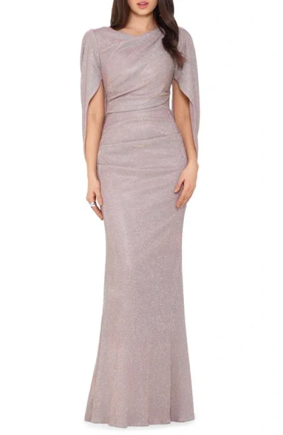 Betsy & Adam Cape Sleeve Trumpet Gown In White
