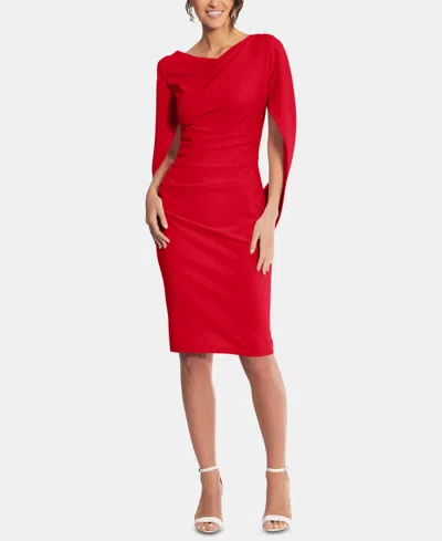 Betsy & Adam Caped Sheath Dress In Red