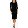 Betsy & Adam Petite Velvet Cape-sleeve Drape-back Dress In Hunter