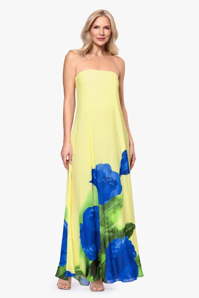 Betsy & Adam "carmen" Chiffon Strapless Floral Floor Length Dress