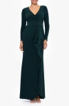 Shop Betsy & Adam Cascade Ruffle Long Sleeve Stretch Jersey Gown In Pine