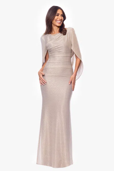 Betsy & Adam "celine" Boat Neck Crinkle Gown In Gray