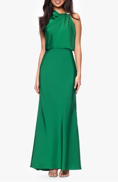 Betsy & Adam Clasp Detail Satin Gown In Green