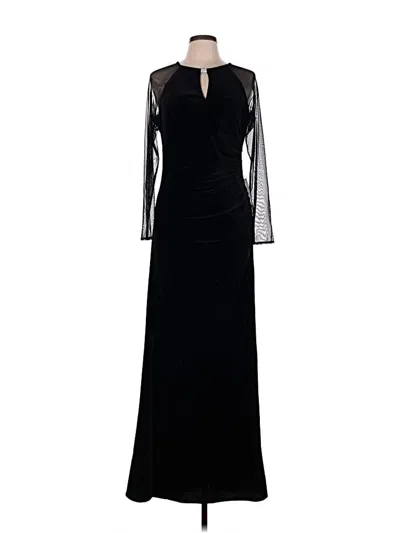 Betsy & Adam Mesh Long Sleeve Ruched Velvet Gown In Multi