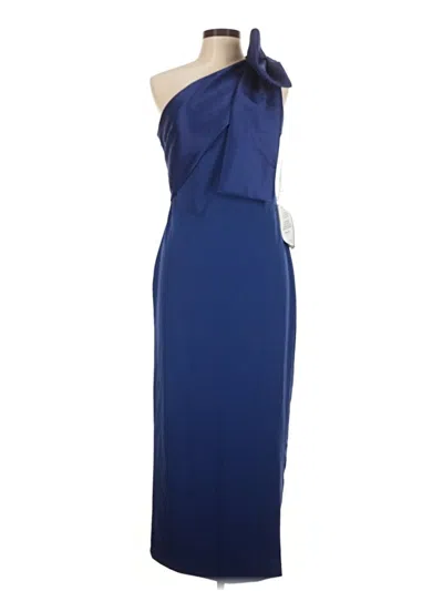 Betsy & Adam Long Scuba Crepe Dress With Satin Bow In Navy In Blue
