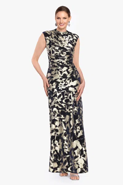 Betsy & Adam "cory" Metallic Print Ruched Dress In Black