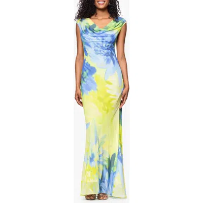 Betsy & Adam Cowl Neck Chiffon Dress In Citrine