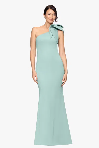 Betsy & Adam "daisy" Long Scuba Crepe One Shoulder Dress In Black