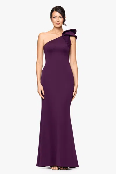 Betsy & Adam "daisy" Long Scuba Crepe One Shoulder Dress In Purple