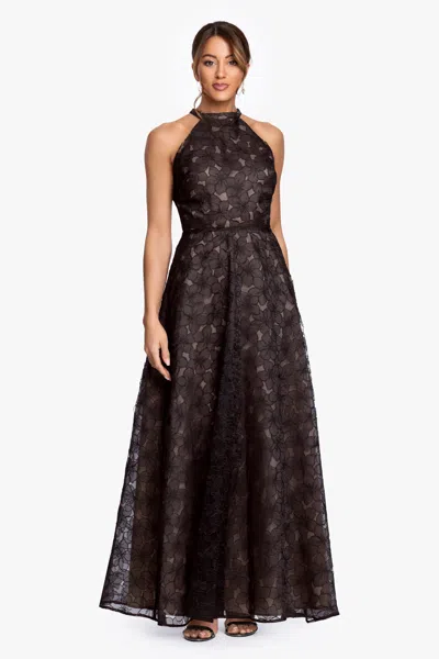 Betsy & Adam "darcy" Embellished Gauze Cut Long Gown In Black