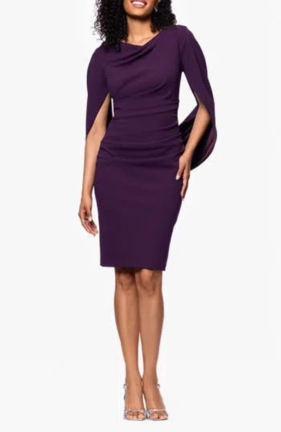Betsy & Adam Drape Back Scuba Crepe Cocktail Dress In Purple