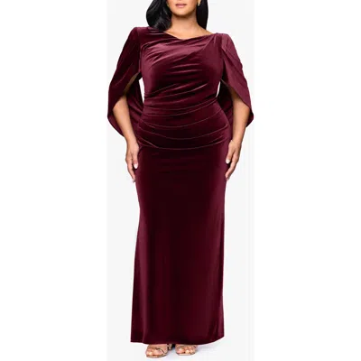 Betsy & Adam Drape Back Velvet Gown In Multi