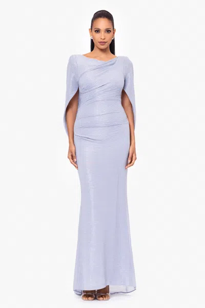 Betsy & Adam "elaine" Long Metallic Crinkle Cowl Neck Back Dress In Multi