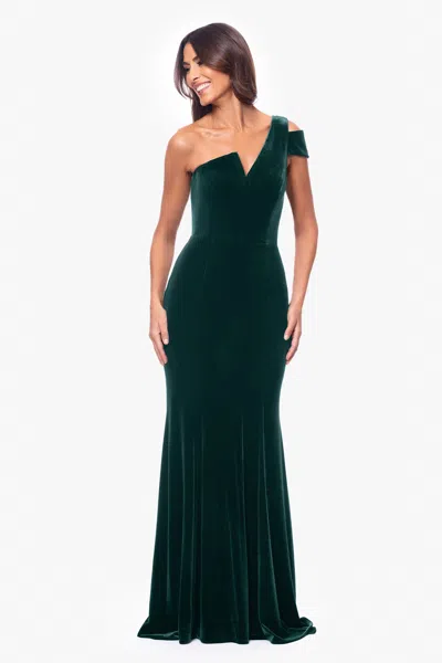 Betsy & Adam "ella" Long Velvet One Shoulder Dress In Black