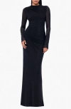 Betsy & Adam Womens Embellished Mesh Evening Dress In Blue