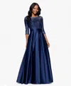 Betsy & Adam Petite Embellished Satin Gown In Blue