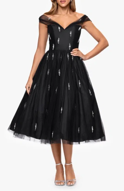 Betsy & Adam Embellished Tulle Cocktail Dress In Black
