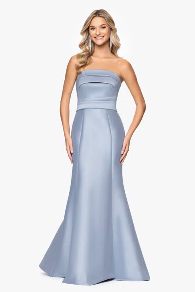 Betsy & Adam "emery" Strapless Mikado Floor Length Dress In Blue