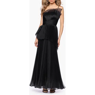 Betsy & Adam Fan Pleated Tulle Gown In Black