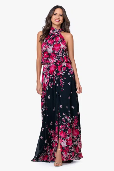Betsy & Adam Sleeveless Blouson Chiffon Gown In Multi