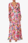 Betsy & Adam Petite Printed Pleated Chiffon Dress In Multi