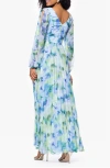 Betsy & Adam Plus Size Floral Pleated Split-sleeve Gown