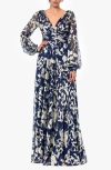 Betsy & Adam Petites Womens Metallic Polyester Evening Dress In Blue