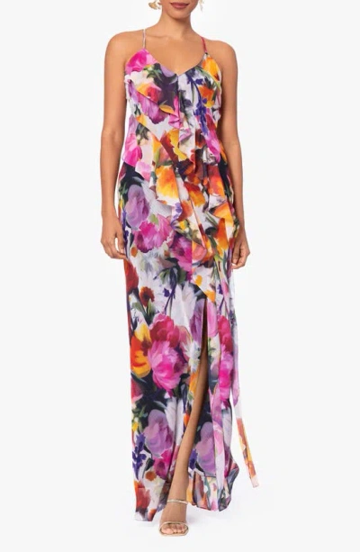 Betsy & Adam Floral Print Ruffle Maxi Dress In Multi Pink Floral