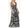 Betsy & Adam Foil Deep V-neck Sleeveless Gown