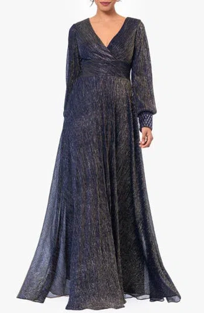 Betsy & Adam Galaxy Foil Long Sleeve Gown In Multi