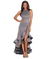Betsy & Adam Galaxy Glitter Ruffle High-low Cocktail Dress In Gray