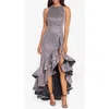 Betsy & Adam Galaxy Glitter Ruffle High-low Cocktail Dress In Gray