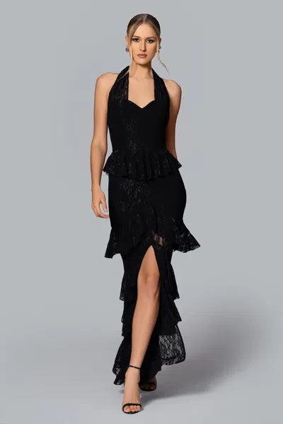 Betsy & Adam Ghrail "lilliana" Lace Gown In Black