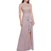 Betsy & Adam Glitter Cascading Ruffle Gown In Pink/gold