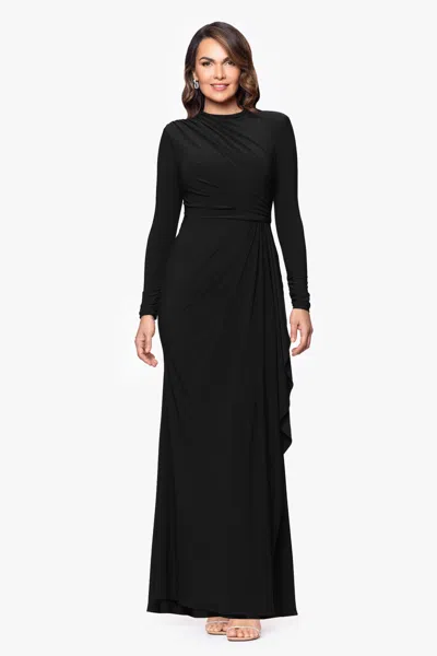 Betsy & Adam "jeanette" Long Sleeve Stretch Knit Side Ruffle Dress In Black